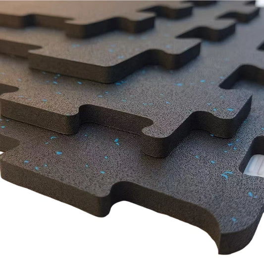100% Rubber Gym Mat Floor Tiles | Heavy Duty 10mm Thick Interlocking Black