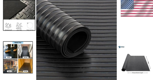 Thick Heavy-Duty Black Rubber Matting Roll 2m x 1.5m - Non-Slip & Waterproof