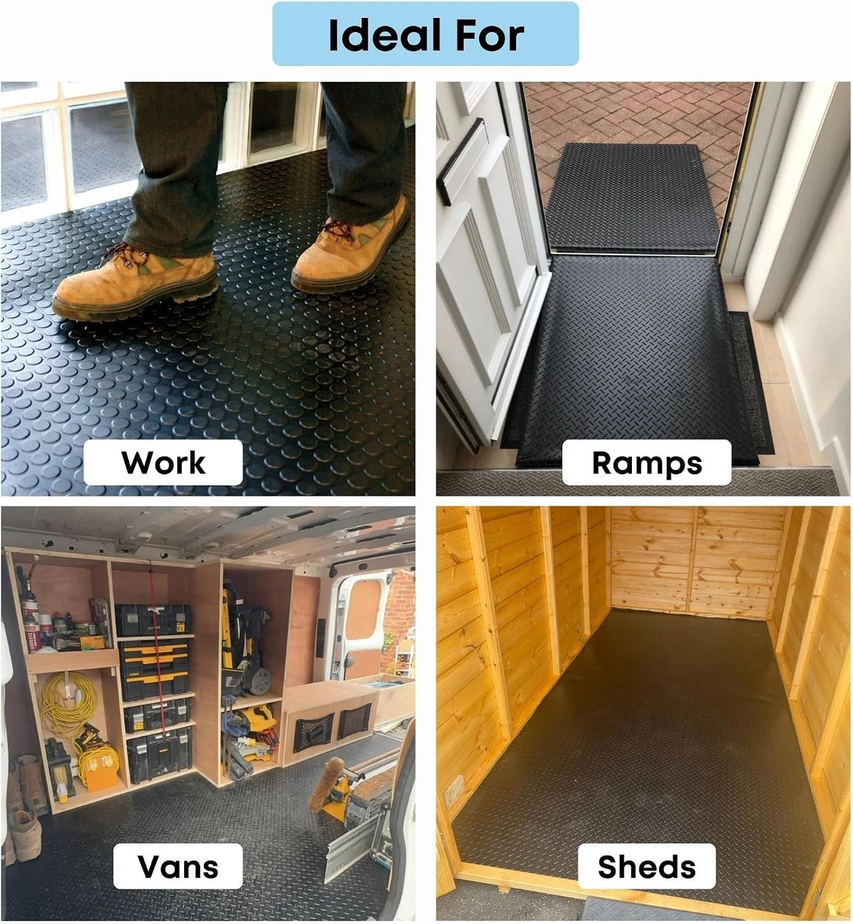 Thick Heavy-Duty Black Rubber Matting Roll 2m x 1.5m - Non-Slip & Waterproof