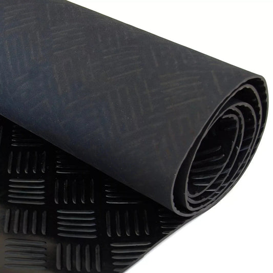 1.5m Wide 5 Bar Checker Rubber Flooring Roll – 5mm Thick Heavy Duty Anti-Slip Ga