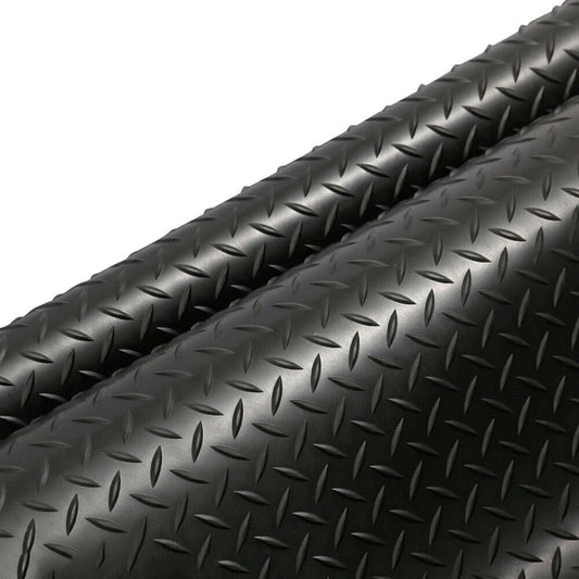 50*200CM Heavy Duty Checker Rubber Flooring Matting Garage Mat Non-Slip Black UK
