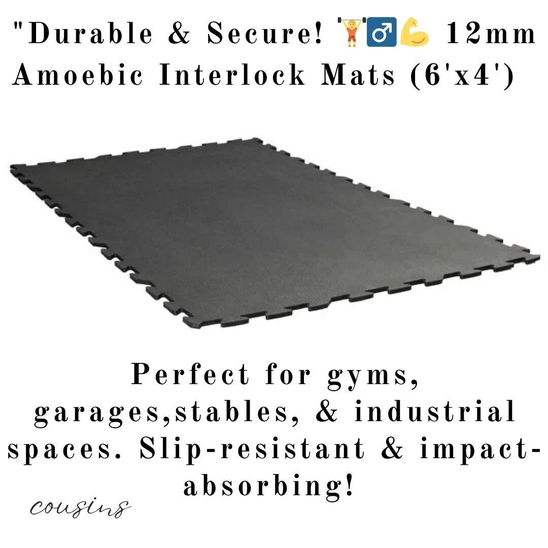 12mm Heavy Duty Rubber Mat 6x4ft Interlocking Gym Flooring Garage Stable Stall T