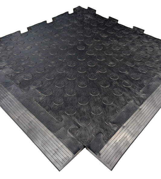 BLACK & GREY HEAVY DUTY 12MM PVC PENNY INTERLOCKING GARAGE FLOOR TILES GYM MATS
