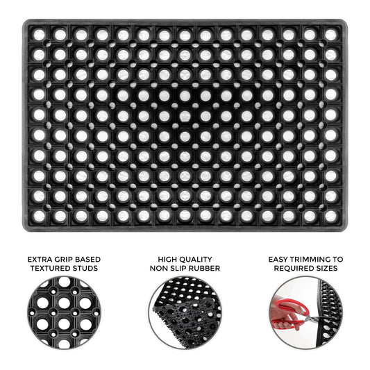 Anti Slip Indoor Outdoor Rubber Mat with Holes, Washable Light Weigh Holo Mat