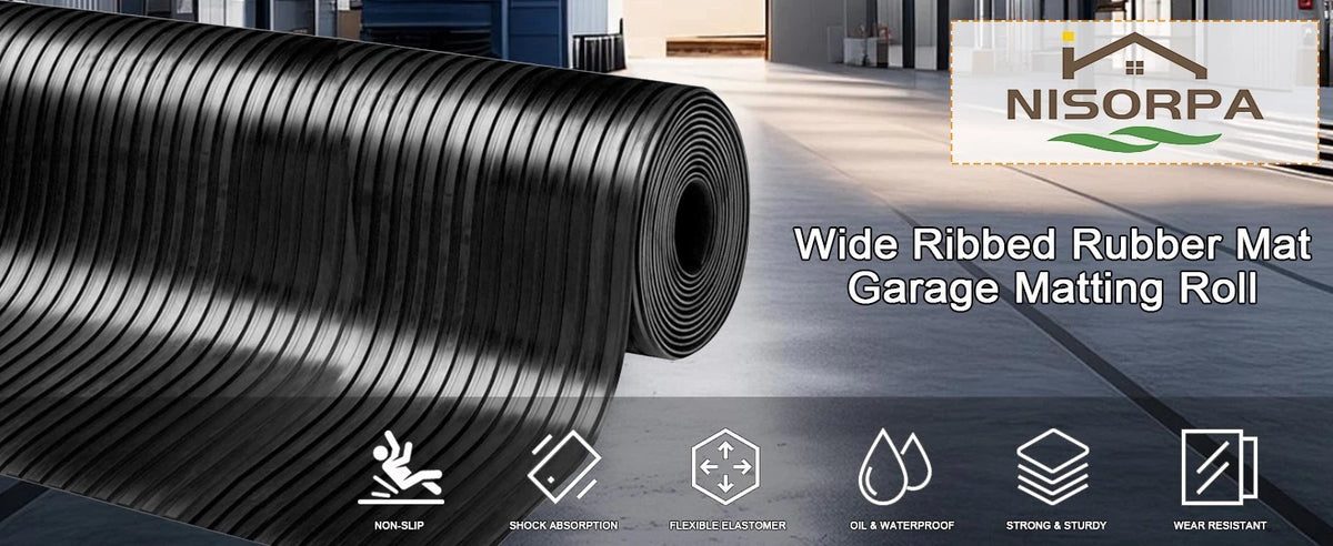 Nisorpa Rubber Matting Roll, Wide Ribbed Rubber Flooring Mat Heavy Duty Rubber G