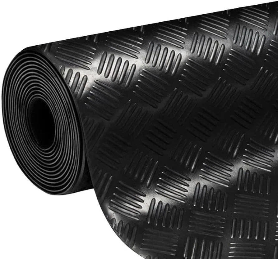 1.5m Wide 5 Bar Checker Rubber Flooring Roll – 5mm Thick Heavy Duty Anti-Slip Ga