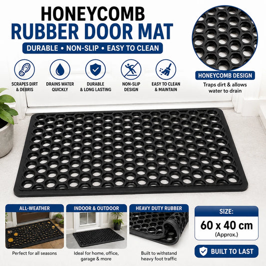 Honeycomb Rubber Door Mat Heavy Duty Non Slip Outdoor Dirt Catcher Black UK