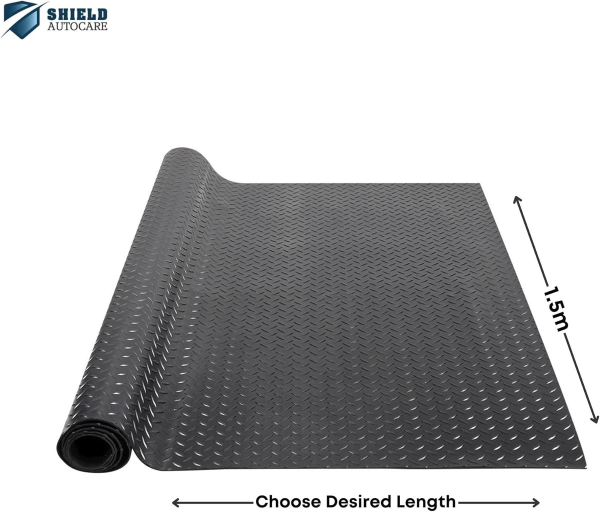 Black Rubber Matting Roll - 1m x 1.5m, 3mm Thick, Checker Plate Pattern