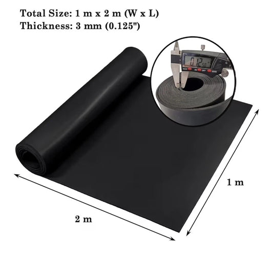 Smooth Rubber Matting Roll, 1m x 2m Heavy-Duty Garage Non Slip Mats 3mm Thick