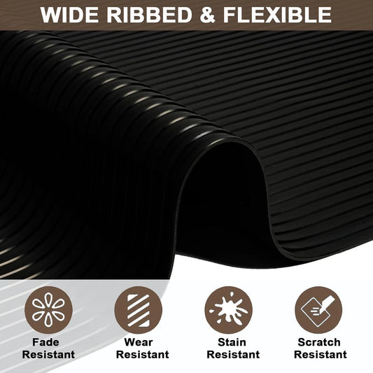 Nisorpa Rubber Matting Roll, Wide Ribbed Rubber Flooring Mat Heavy Duty Rubber G